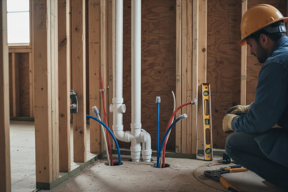 Drain and supply rough-in during Leak Detection in De Mossville